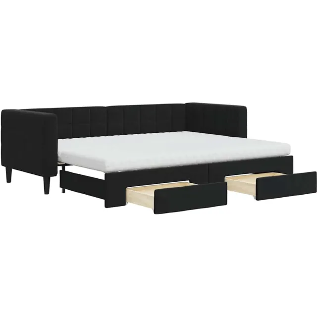 vidaXL Slaapbank - met - onderschuifbed - en - lades - 80x200 - cm - fluweel - zwart