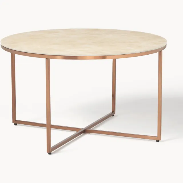 Westwing Collection Ronde salontafel Antigua met glazen tafelblad in marmerlook Beige