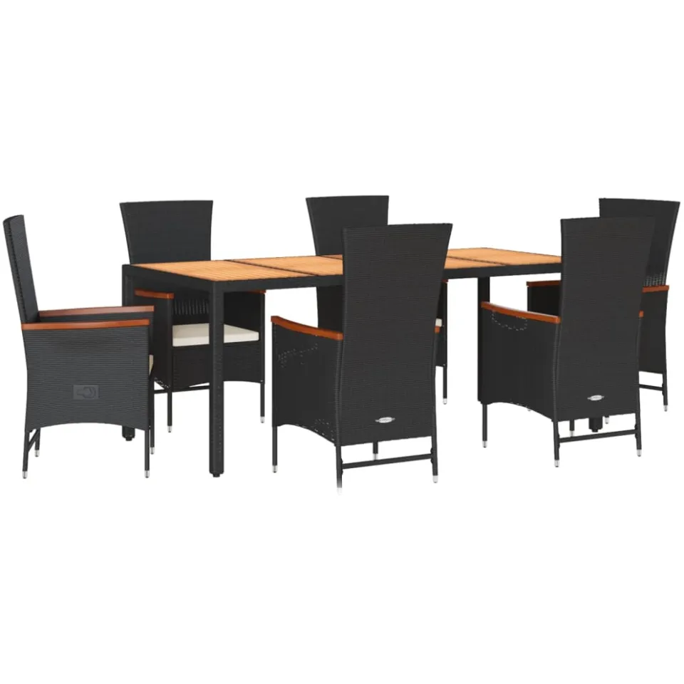 vidaXL 7-delige Tuinset met kussens poly rattan zwart