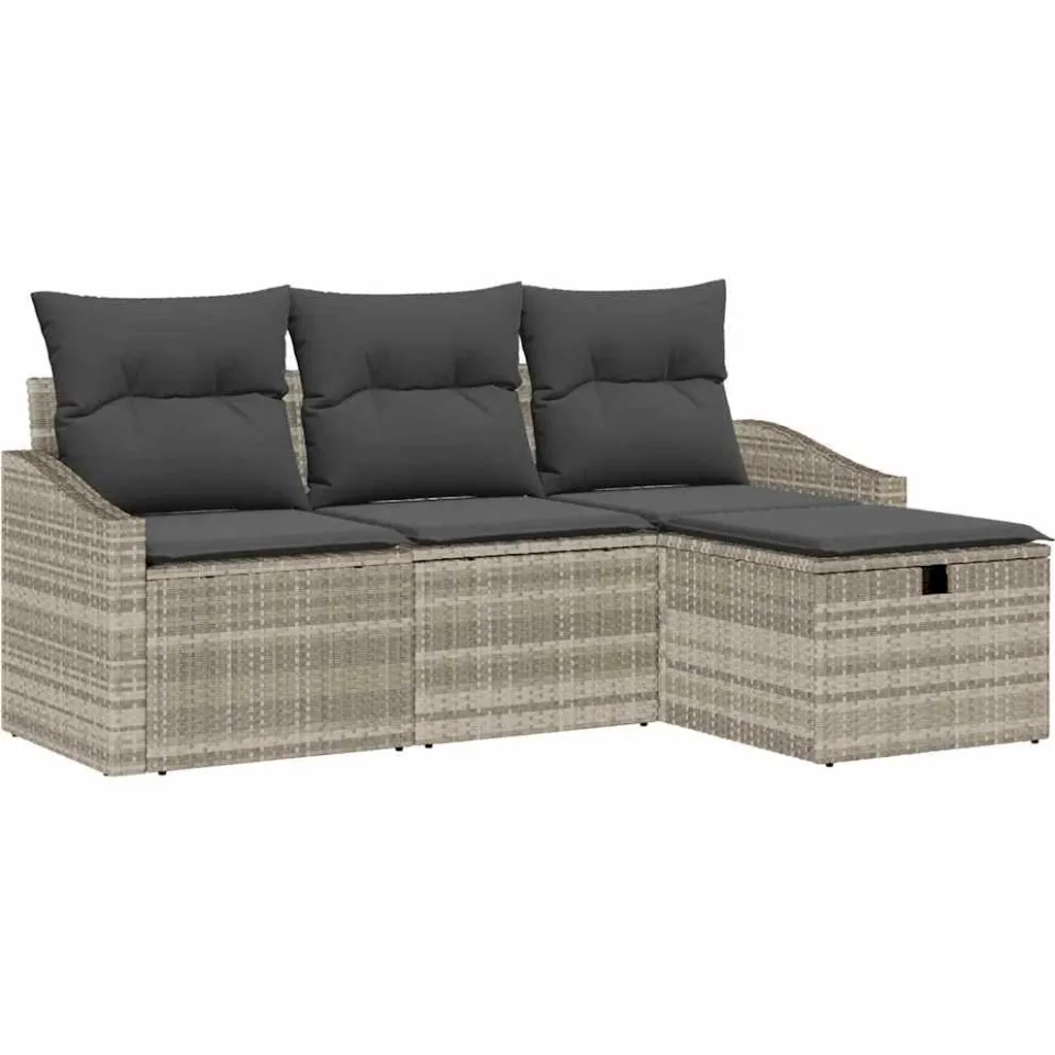 vidaXL Bankstel 4 st poly rattan Lichtgrijs