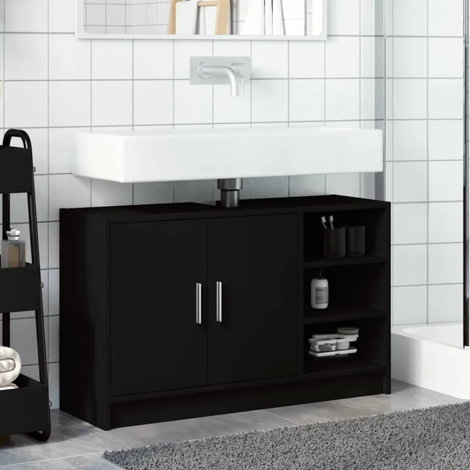 vidaXL Wastafelkast 90x29x55 cm bewerkt hout zwart, foto 3