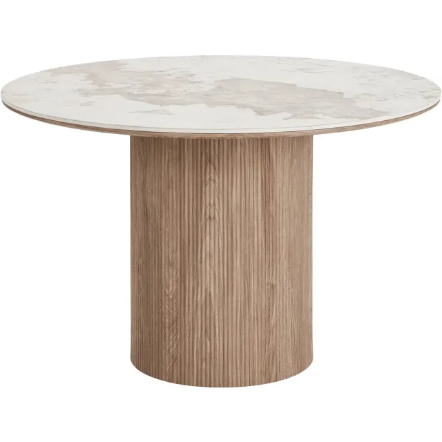 Artichok Ronda Eettafel - Keramiek Blad - Bruin - Hout - Woonkamer - Scandinavisch - Ø 120 x 75 cm