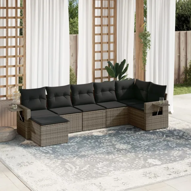 vidaXL 7-delige Loungeset met kussens poly rattan grijs, foto 2