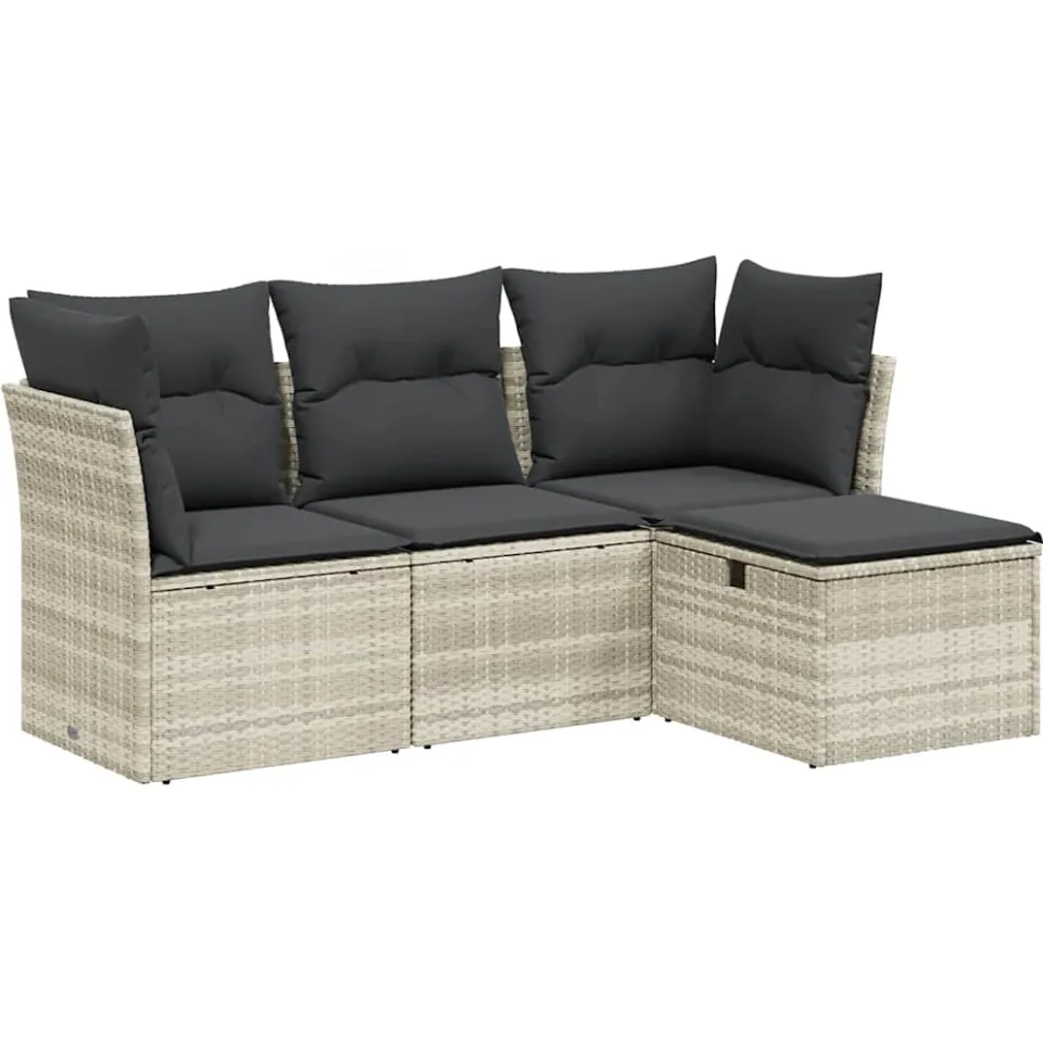 vidaXL 4-delige Loungeset met kussens poly rattan lichtgrijs grijs, foto 3