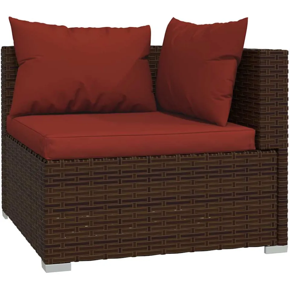 vidaXL 5-delige Loungeset met kussens poly rattan bruin
