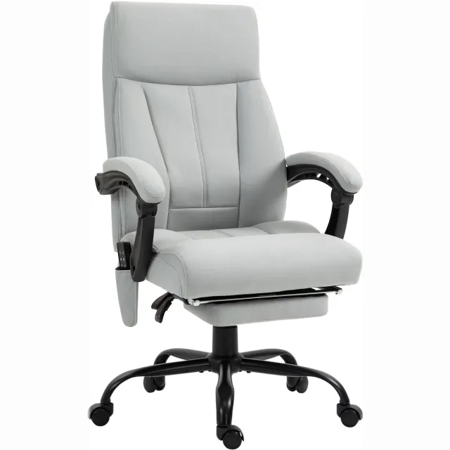 Merax Massage Bureaustoel - Ergonomische Bureaustoel met Ligfunctie - Verstelbare Bureaustoel met Voetsteun - Luxe Bureaustoel Lichtgrijs