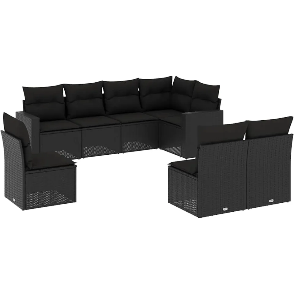 vidaXL 8-delige Loungeset met kussens poly rattan zwart, foto 3