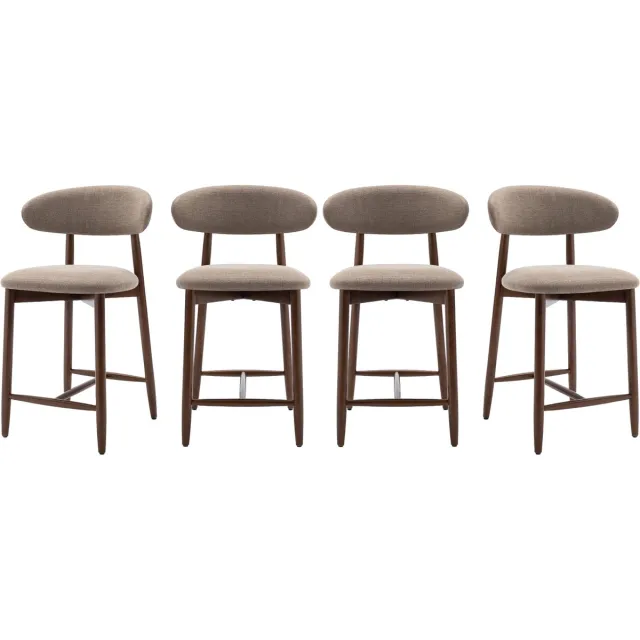COLAMY Barkrukken set van 4 - keukenbarstoelen met rugleuning - Barstoel houten poten - camelkleurig
