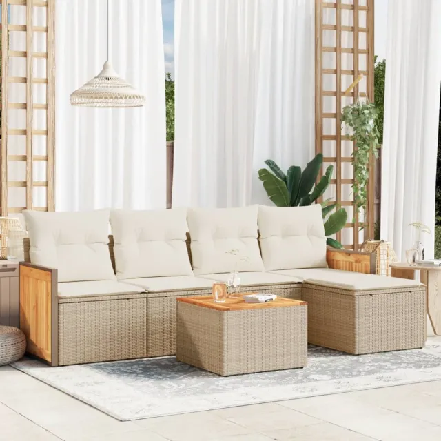 vidaXL 6-delige Loungeset met kussens poly rattan beige, foto 2