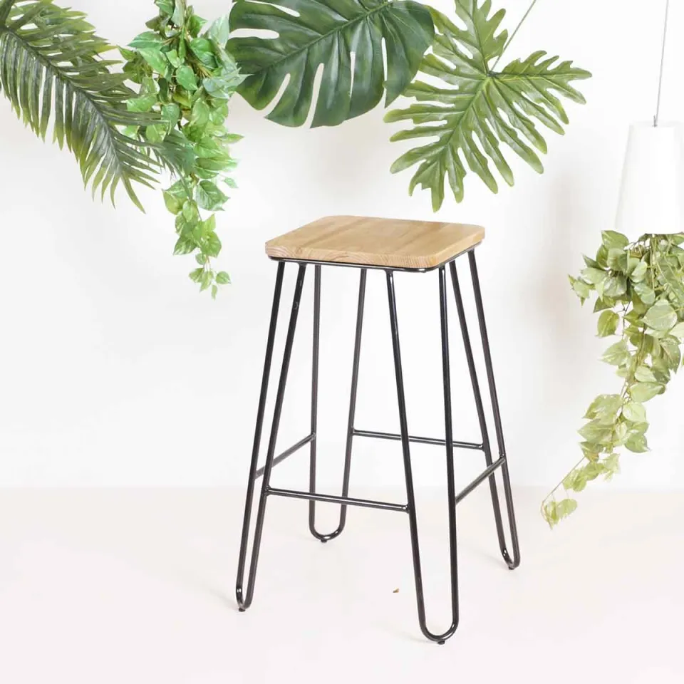 Legend Wire metalen barkruk zwart - met houten zitting - 65 cm, foto 2