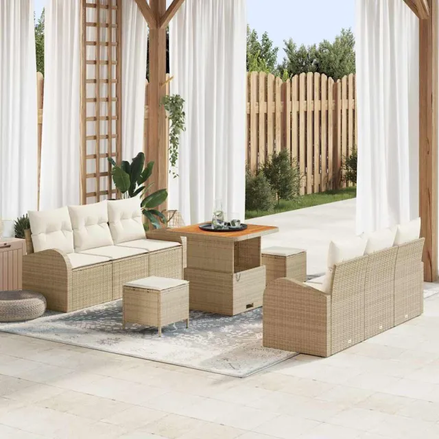 vidaXL Tuinbankenset 9 st Beige poly rattan, foto 2