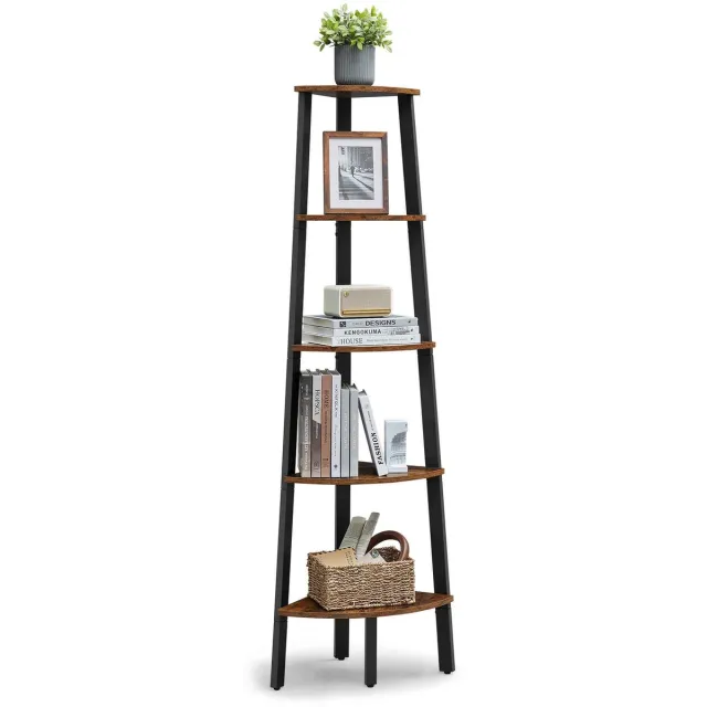 C. , R. E. CORE Boekenplank - Hoekboekenkast - Industrieel ontwerp - 5 planken - Aflopend trappen design - 52x37.5x159cm - Bruin en zwart
