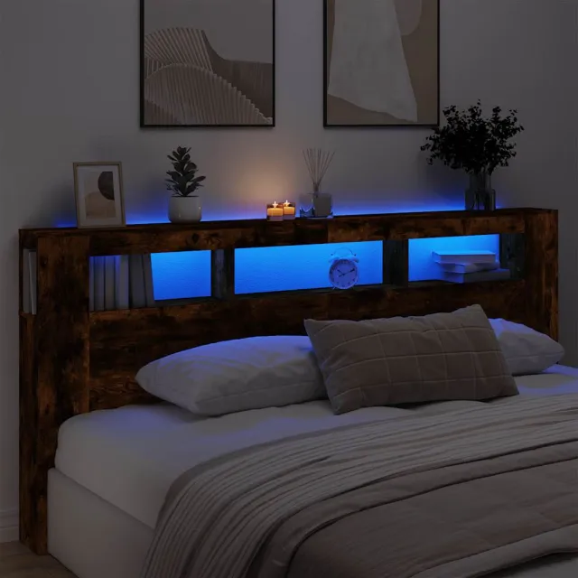 vidaXL Hoofdeinde met LED 220x18,5x103,5 cm bewerkt hout gerookt eiken Bruin