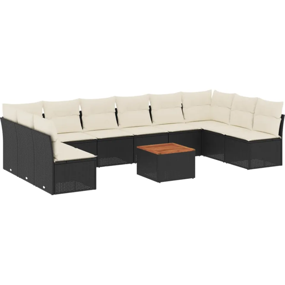 vidaXL 11-delige Loungeset met kussens poly rattan zwart