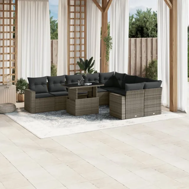 vidaXL 10-delige Loungeset met kussens poly rattan grijs, foto 2