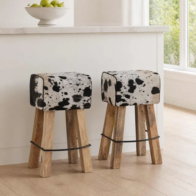 vidaXL Barkruk 2 st Zwart en Wit 44 x 33 x 74 cm Echt Leer, foto 2
