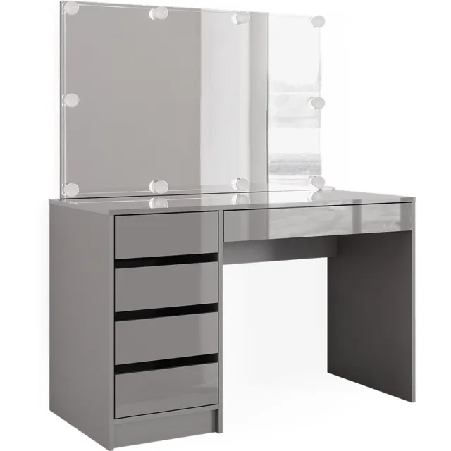 Vicco Kaptafel met licht Sherry, Grijs, 120 cm met spiegel en LED-lichtslinger