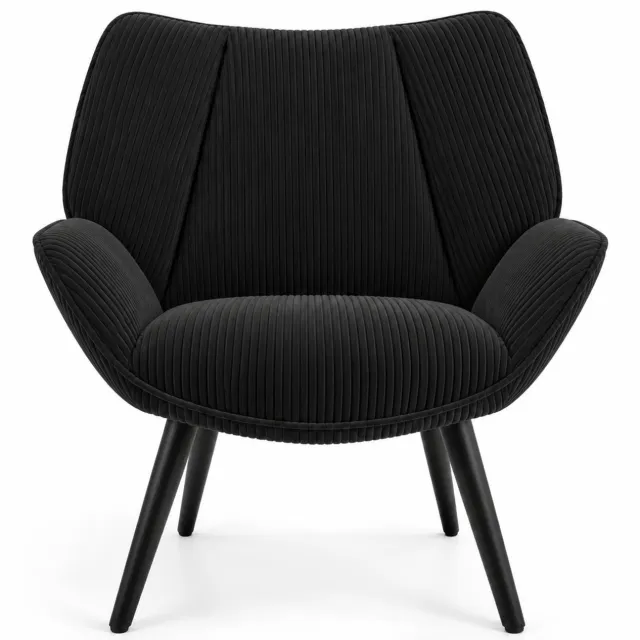 Luxevo Fauteuil – Scandinavische Accent Stoel met Hoge Rugleuning – Ribfluweel - Zwart