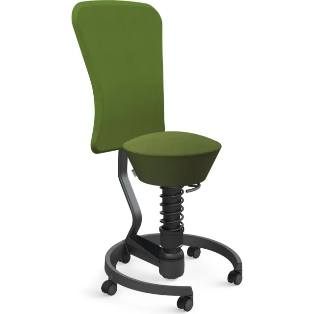 AERIS SWOPPER with backrest footring with castors (soft floor), black spring strut type: standard, black, spring black seat cover: wool blend Select (Gabriel), green backrest pole: black, backrest cover: wool blend Select (Gabriel), green groen - harde wielen