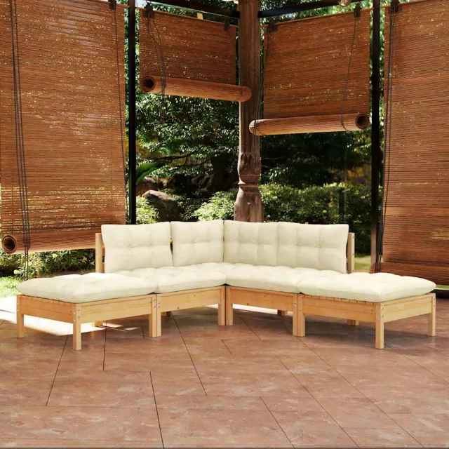 vidaXL 5-delige Loungeset met crèmekleurige kussens grenenhout, foto 2