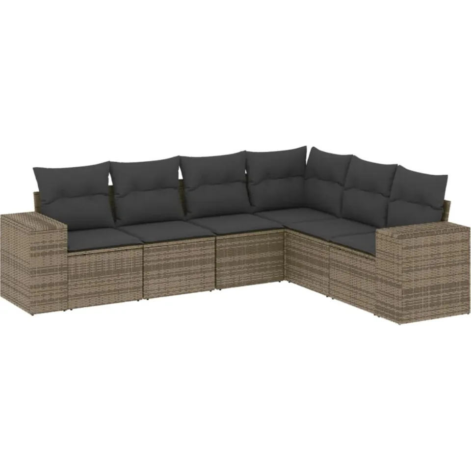 vidaXL 6-delige Loungeset met kussens poly rattan grijs, foto 3
