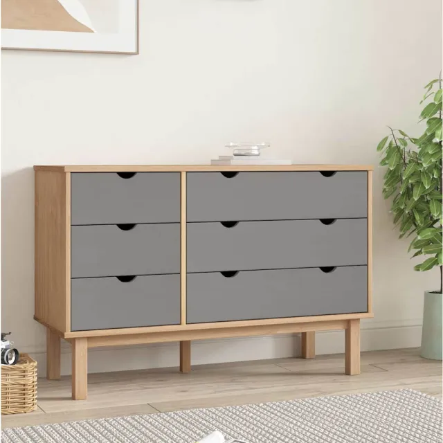 vidaXL Ladekast OTTA 111x43x73,5 cm grenenhout bruin en grijs