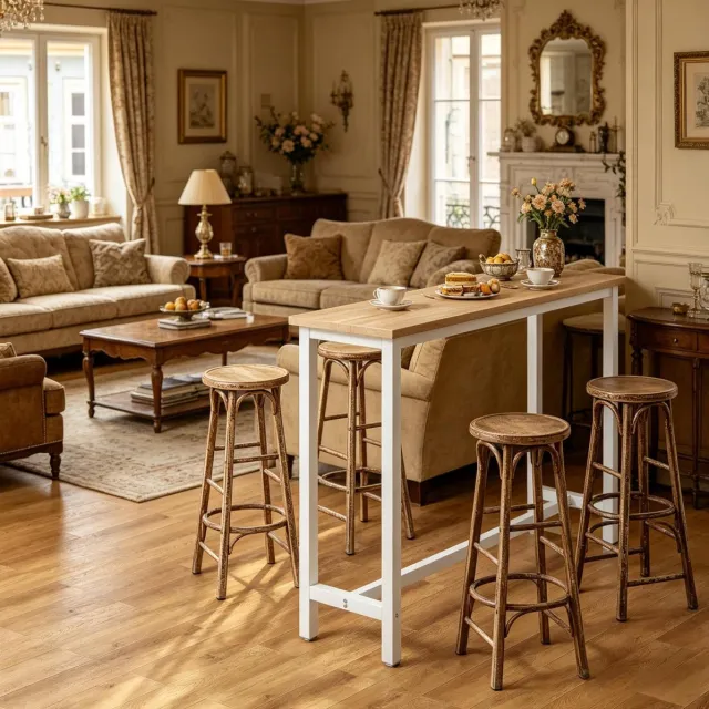 STILVORA Bartafel - Multifunctionele Hoge Tafel Voor Keuken En Bar - Rechthoekig Met Verstelbare Voeten - MDF En Metaal - Wit En Licht Eiken