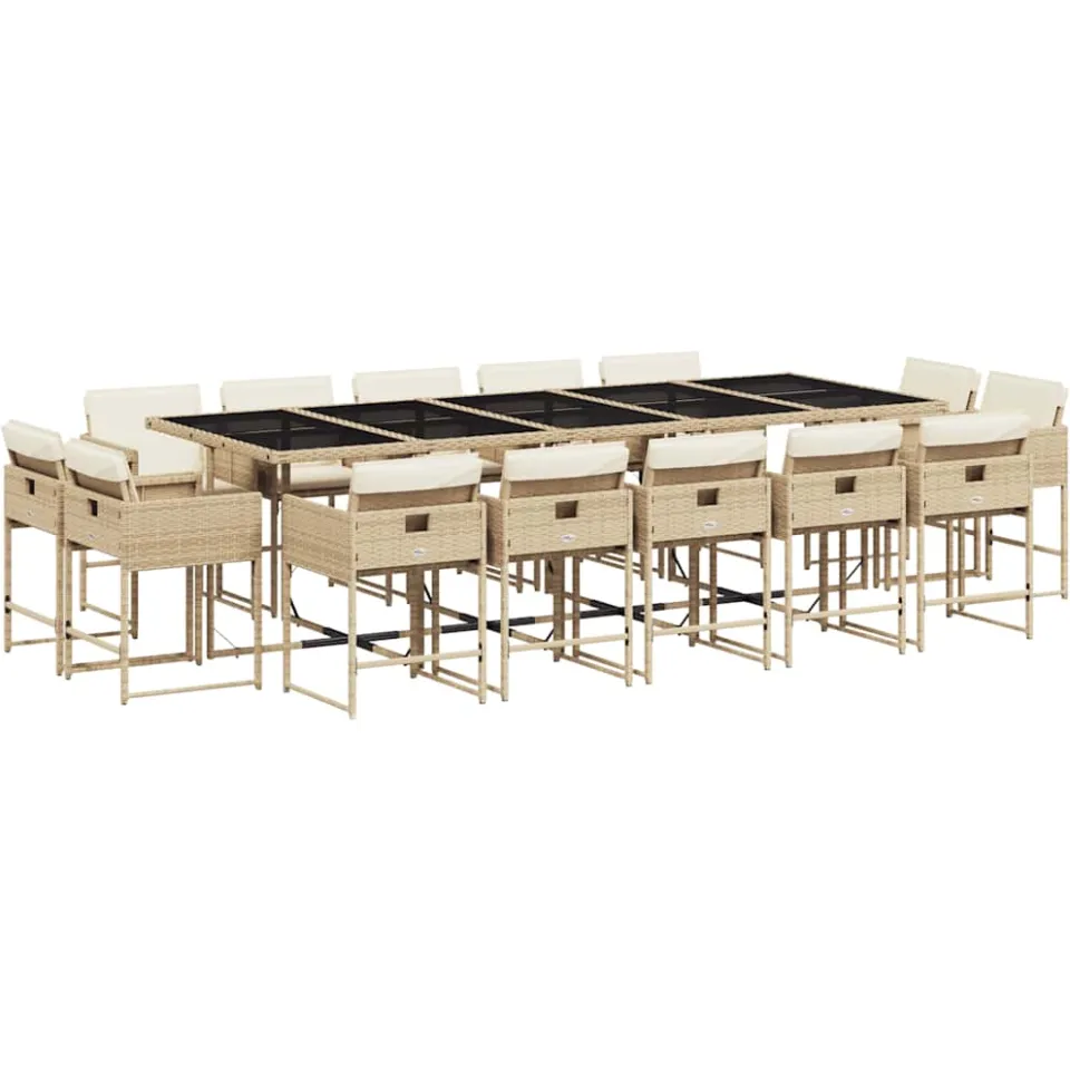 vidaXL 15-delige Tuinset met kussens poly rattan beige, foto 3
