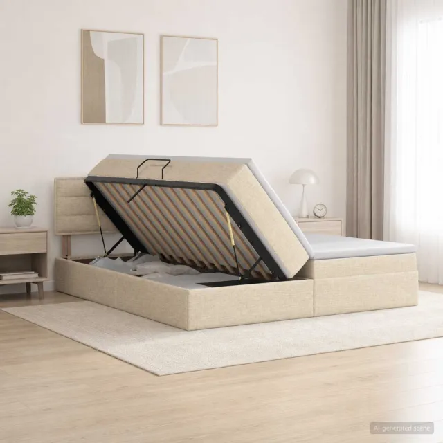 vidaXL Opslag bed met hoofdeinde 2 st Crèmekleurig Nep Leer