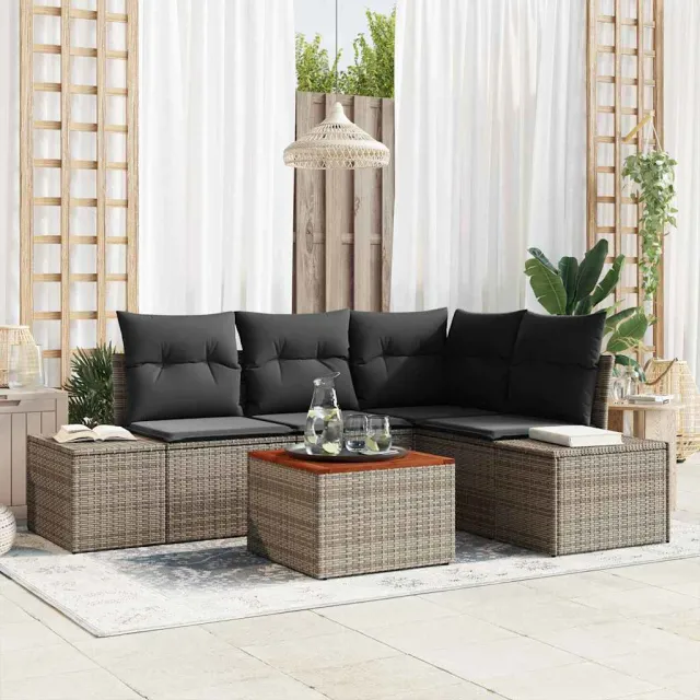 vidaXL Tuinbankenset 5 st Grijs poly rattan, foto 2