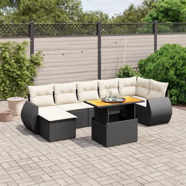 vidaXL 8-delige Loungeset met kussens poly rattan zwart, foto 2