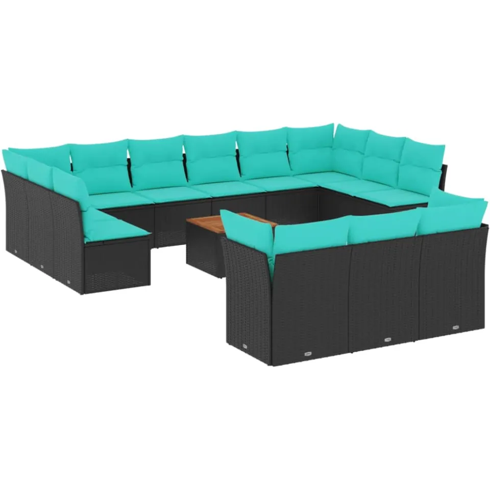 vidaXL 14-delige Loungeset met kussens poly rattan zwart, foto 3