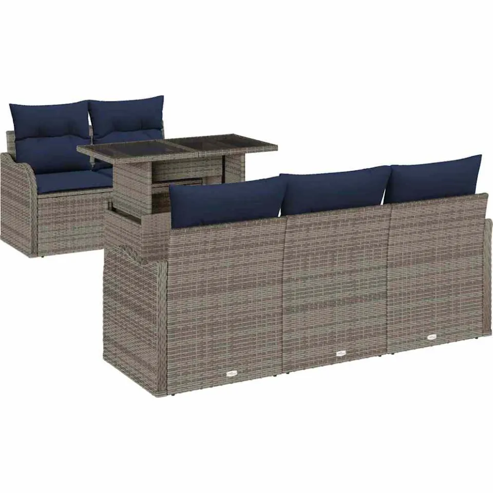 vidaXL Tuin Sofa Set 6 st Grijs en Marineblauw poly rattan