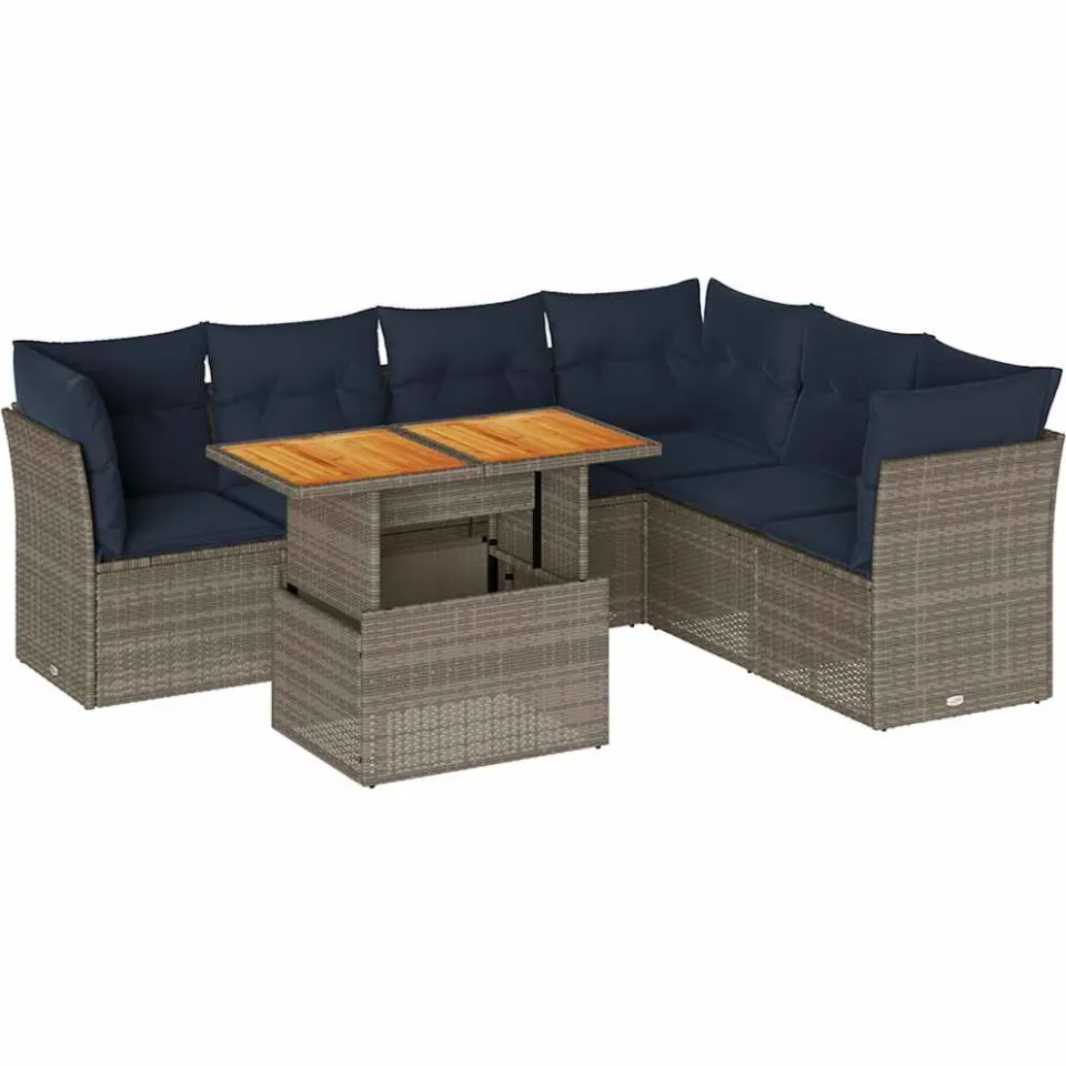 vidaXL 7-delige Loungeset met kussens poly rattan grijs, foto 3