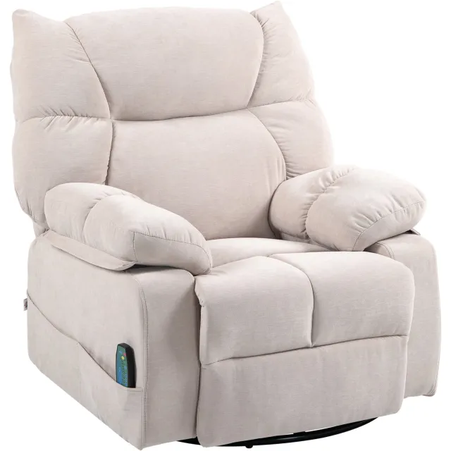 Homona Massagefauteuil - Met 8 massagepunten en lendenverwarming - 360° draaibaar en schommelend - Rugleuning verstelbaar tot 145° - Met voetensteun en afstandsbediening - 98 x 90 x 98 cm - Beige