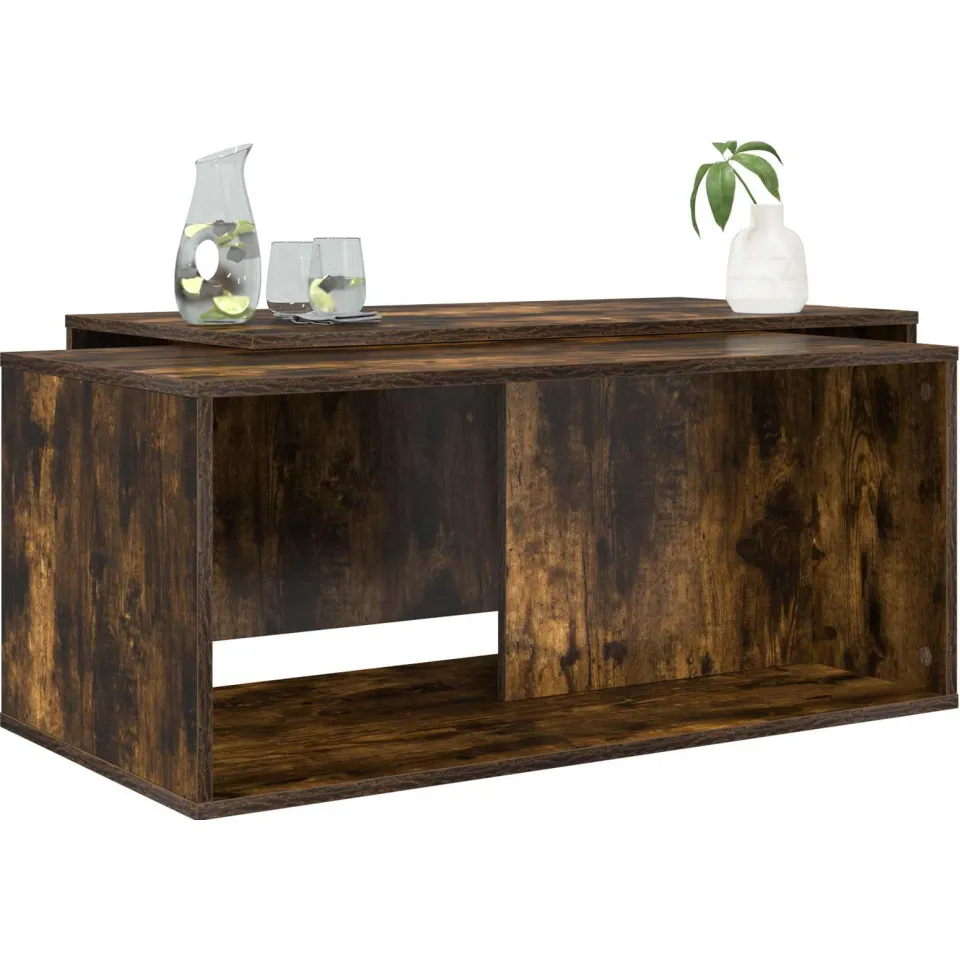 vidaXL Koffietafel Set 2 st Gerookt eiken 90 x 48 x 40 cm Bewerkt hout Bruin