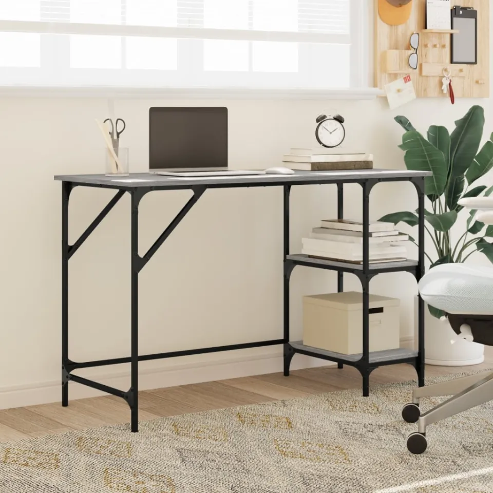 vidaXL Bureau 120x50x75 cm metaal en bewerkt hout grijs sonoma eiken, foto 3