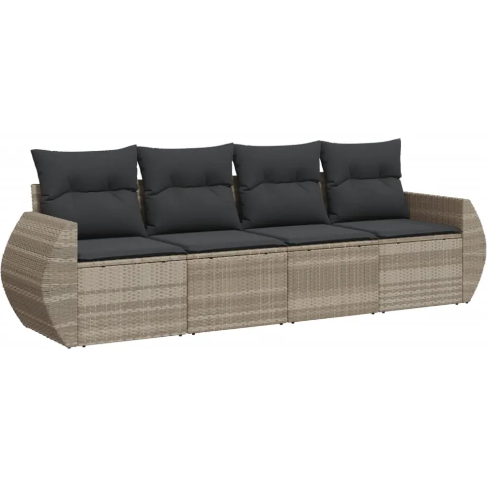 vidaXL 4-delige Loungeset met kussens poly rattan lichtgrijs grijs, foto 3