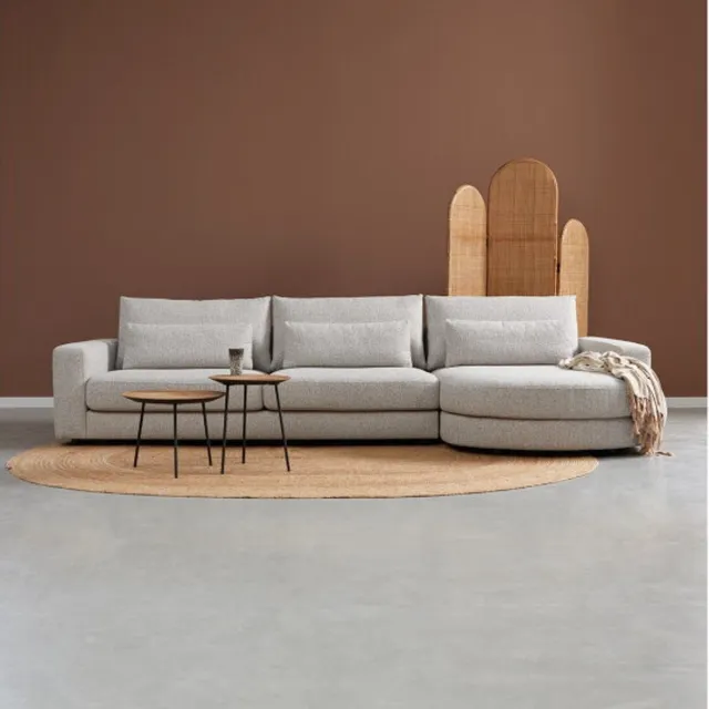 PEPP Interiors COMO hoekbank met ronde chaise longue rechts - stof Puente 09 lichtgrijs - 285x218x85 cm