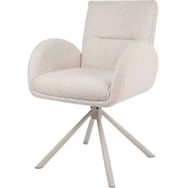 Giga Meubel Eetkamerstoel Tina Beige – Draaibaar – Met Armleuning – Stof en Metaal - Set van 2