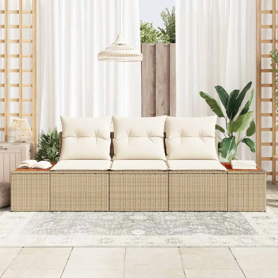 vidaXL Tuin Sofa Set 3 st Beige poly rattan, foto 3