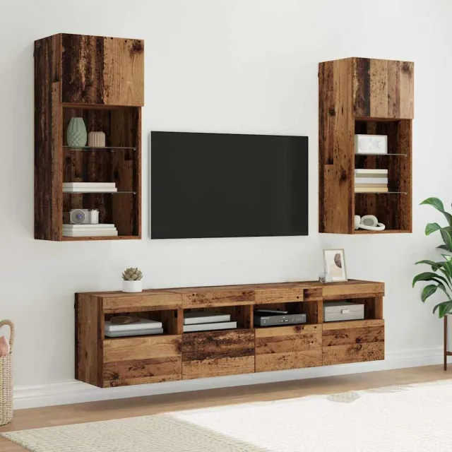 vidaXL TV Wand Eenheden met LED 5 st Oud Hout Bewerkt hout bruin