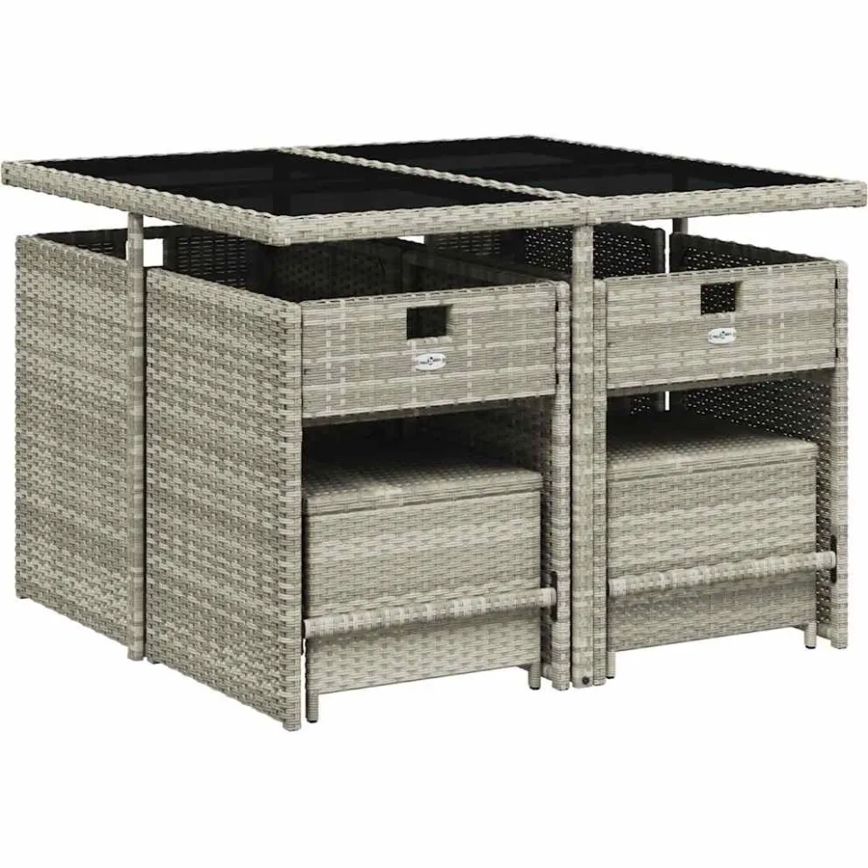 vidaXL 9-delige Tuinset met kussens poly rattan lichtgrijs grijs, foto 3