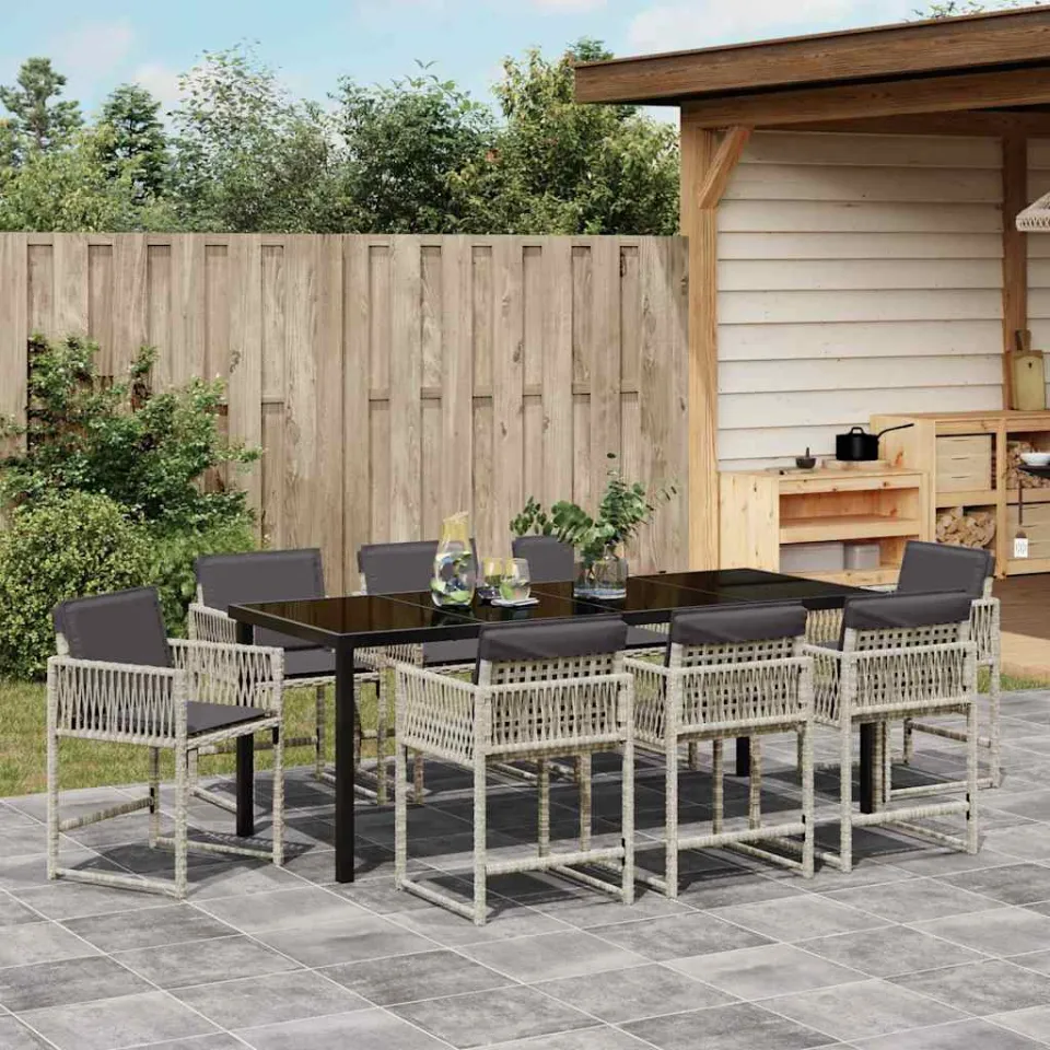 vidaXL Tuin eettafelset 9 st Lichtgrijs poly rattan, foto 3
