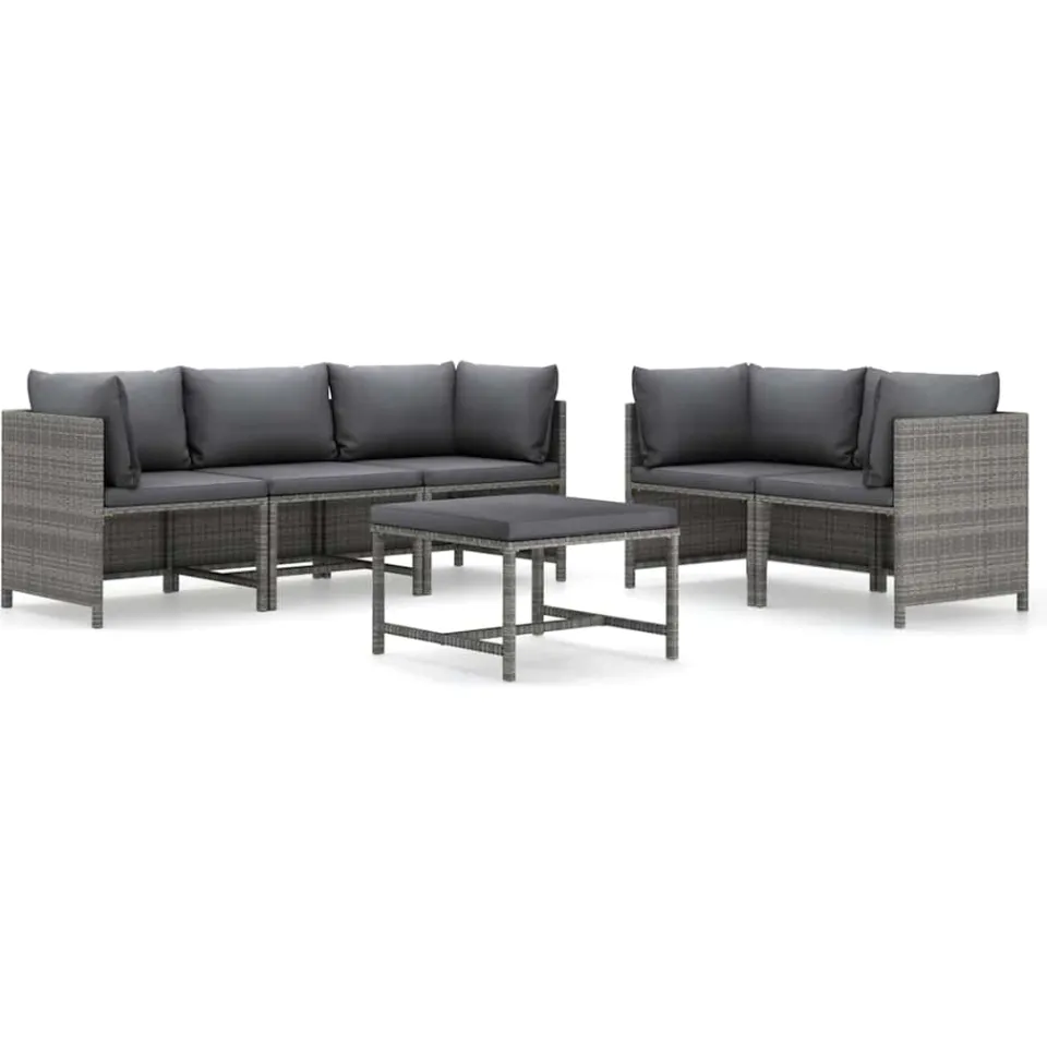 vidaXL 6-delige Loungeset met kussens poly rattan grijs, foto 3