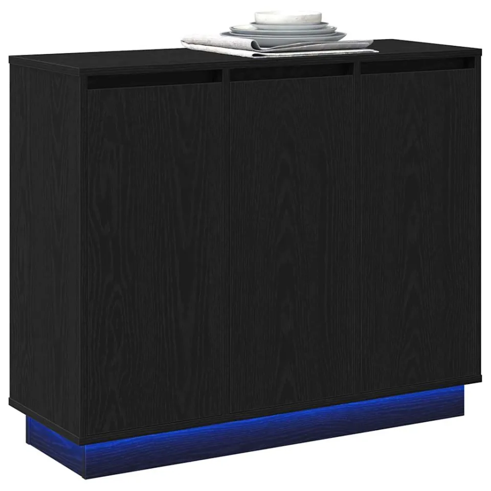 vidaXL LED Sideboard Zwart Eiken 90 x 32 x 75 cm Bewerkt hout