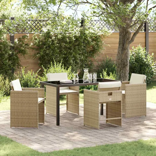vidaXL Tuin eettafelset 5 st Beige poly rattan, foto 2