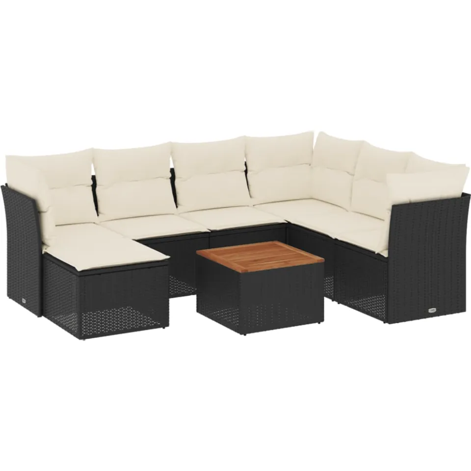 vidaXL 8-delige Loungeset met kussens poly rattan zwart