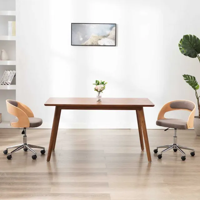 vidaXL Eetkamerstoelen draaibaar 2 st gebogen hout en stof taupe