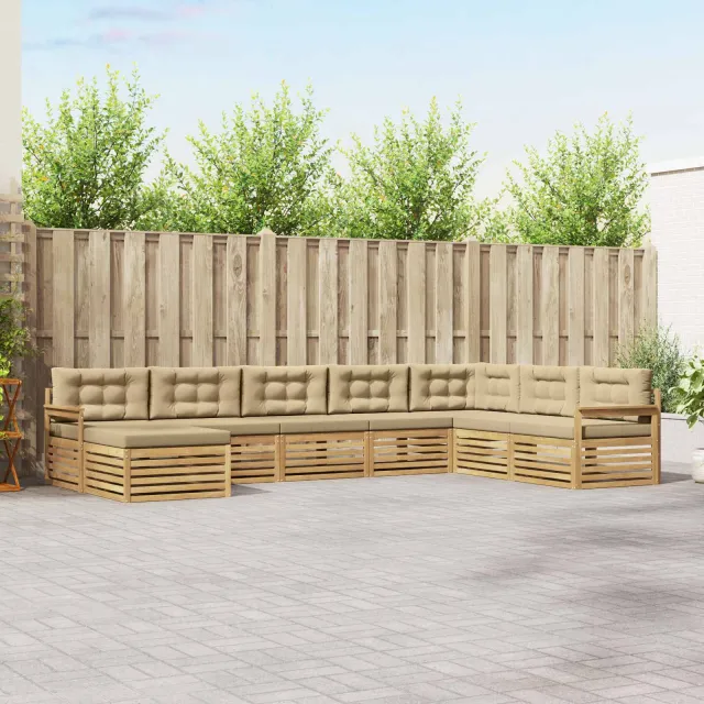 vidaXL Buiten bankenset 8 st 7-zits Wit en Beige Massief Acaciahout